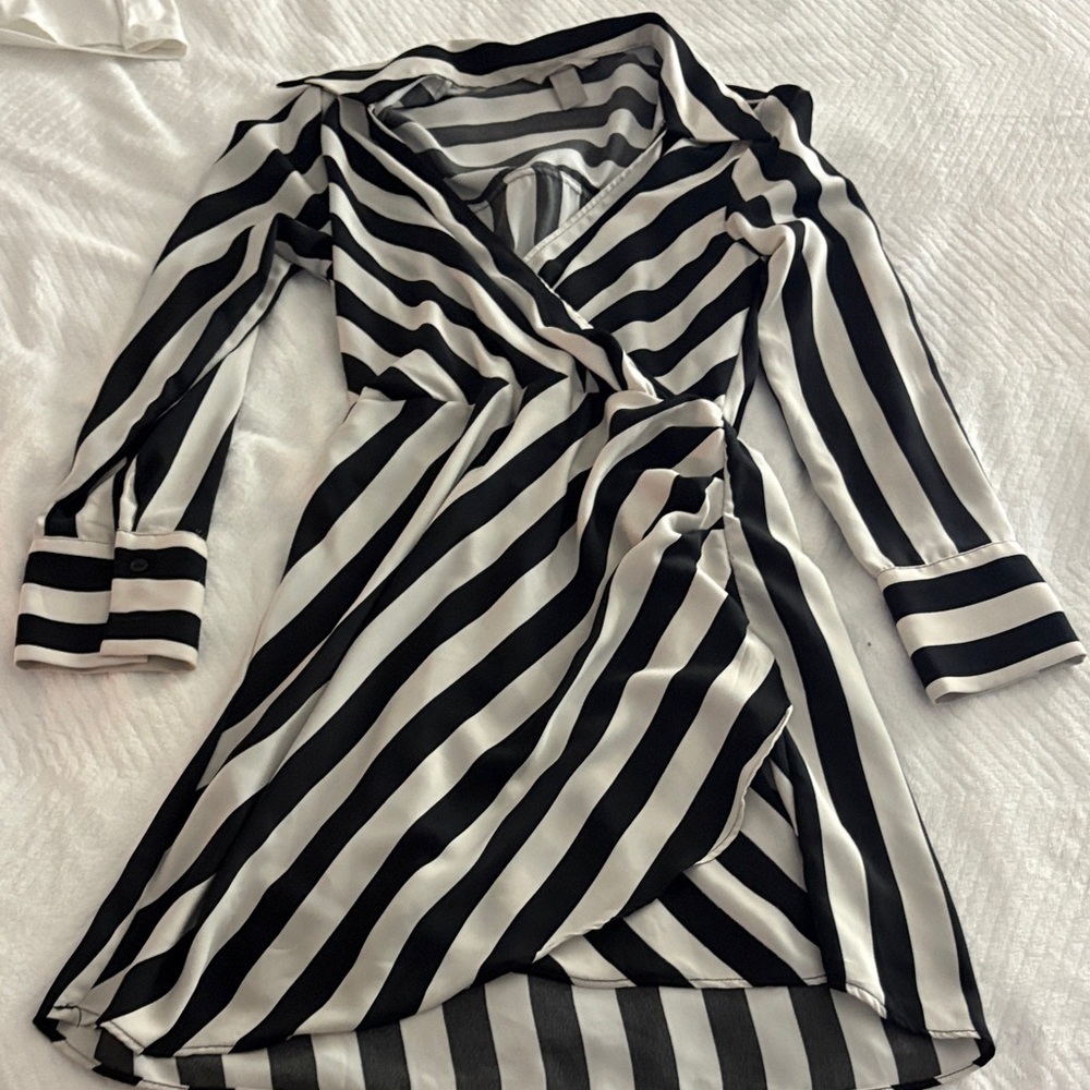 H&M Asymmetrical Black and White Striped Dress